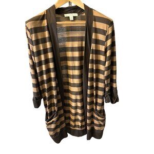 French Laundry Brown Striped Three Quarter Sleeve Open Front Cardigan SZ Large